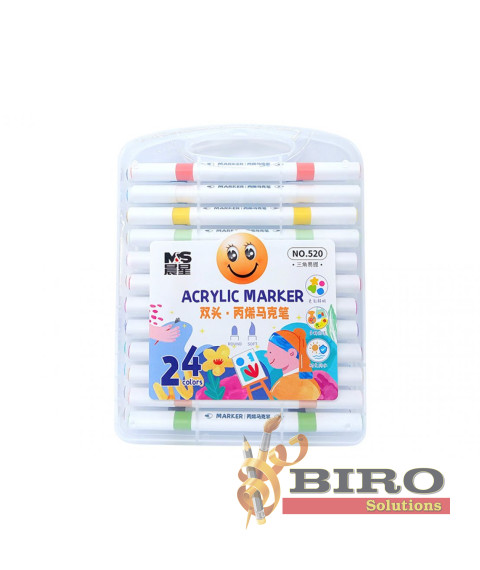Marker Acrilic cu vârf dublu, 24 culori, cutie plastic, ML49-9